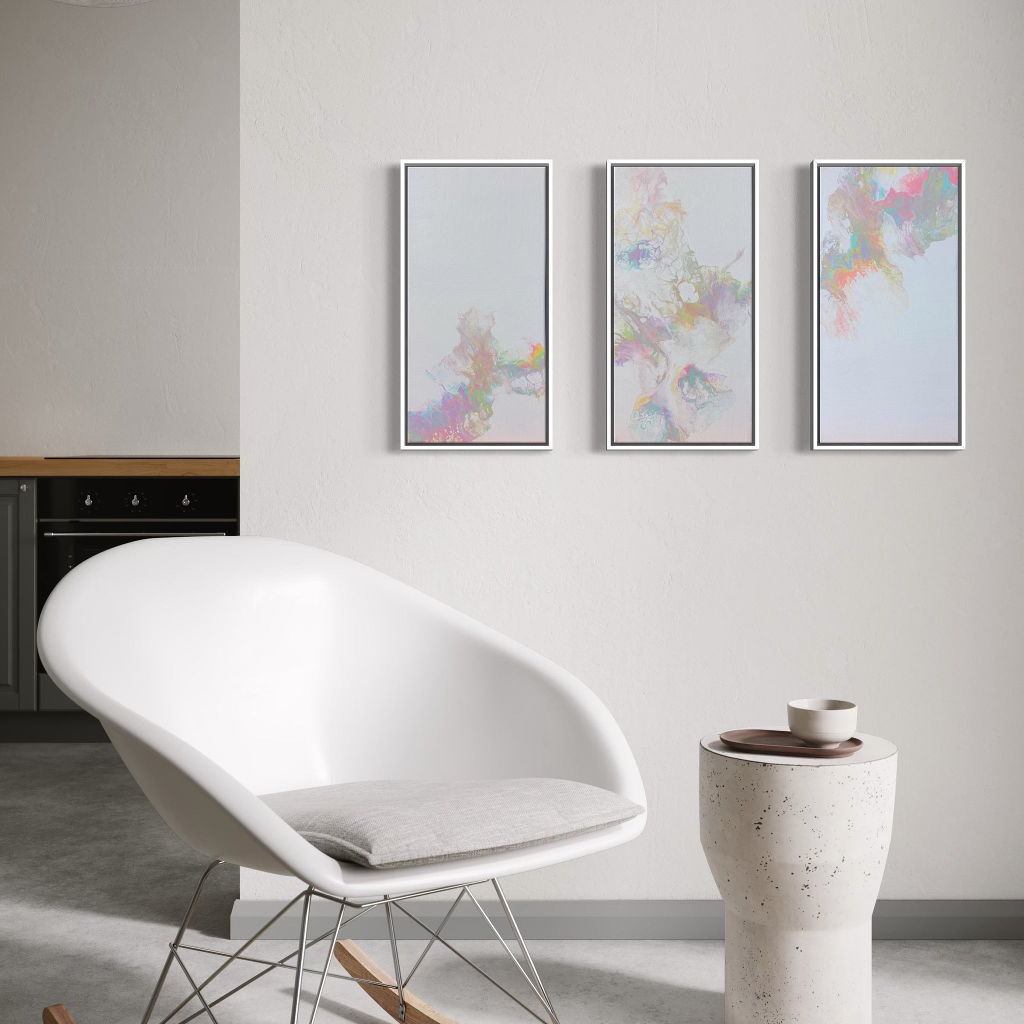 Soft Collision Triptych – 20x30x1 Set of 3 Original Acrylic Paintings by Liam “Bowie” Washington
